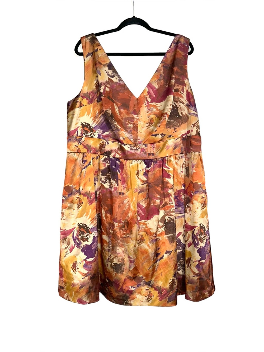 NEW Kay Unger Abstract Printed V-Neck Sleeveless Brown Short Dress 24W